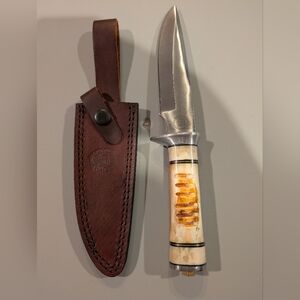 Knife with Torch Bone Handle with  Brown Leather Sheath